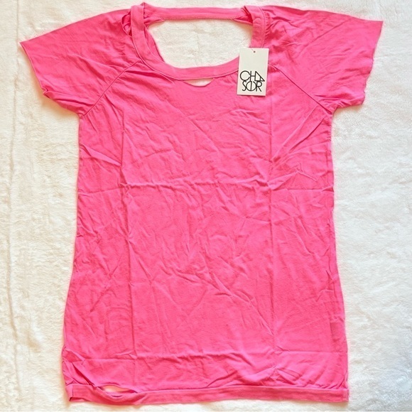 Chaser Tops - NEW Revolve Distressed V Neck Chaser Highlighter Pink Women's T-shirt Top Medium